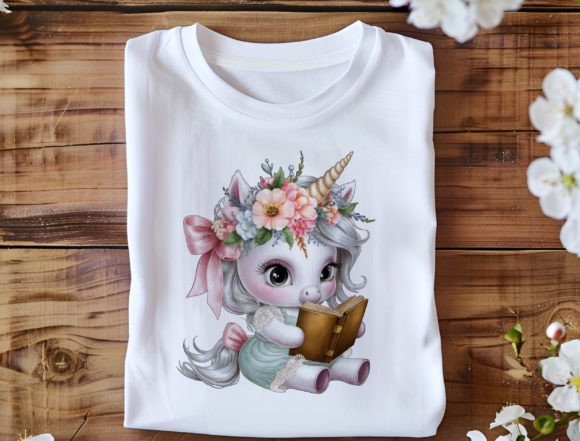 Download Baby Unicorn Reading Png, Floral Crown - Premium Bundle